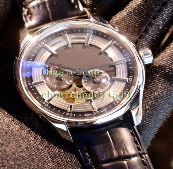 

luxury watch mechanical flywheel dial 40mm black leather strap automatic steel bezel sapphire mirror fashion mens watches, Slivery;brown