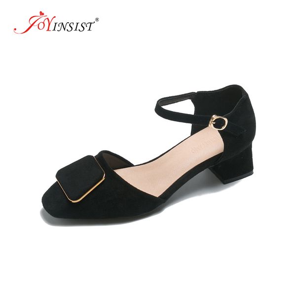 

2020 new summer female sandals ankle straps leather shoes rubber soles med heel women sandals high heels shallow mouth, Black