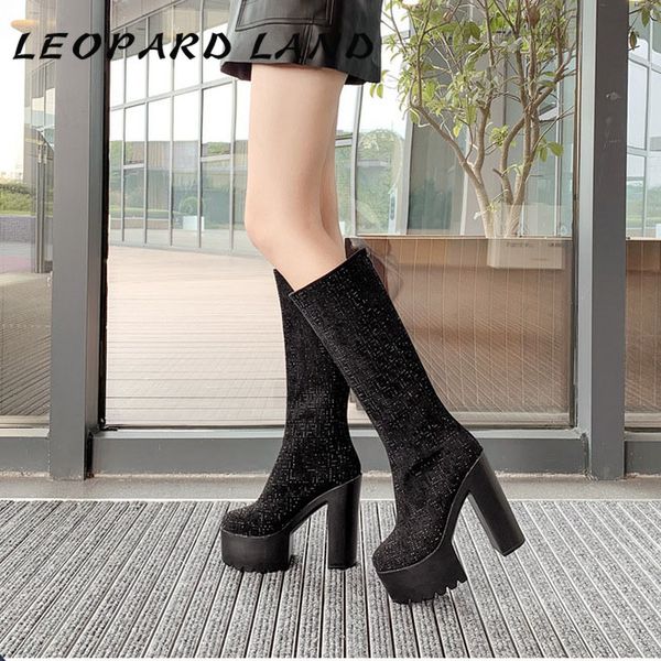 

boots leopard land 2021 all-water diamond stage nightclub performance rough heeled high -2323-10, Black