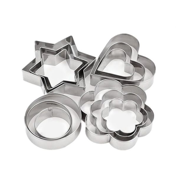 

12pcs reusable heart stainless steel baking mould nonstick star flower durable