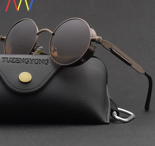 

men and women classic steampunk sunglasses men and women sunglasses retro round metal glasses001, White;black