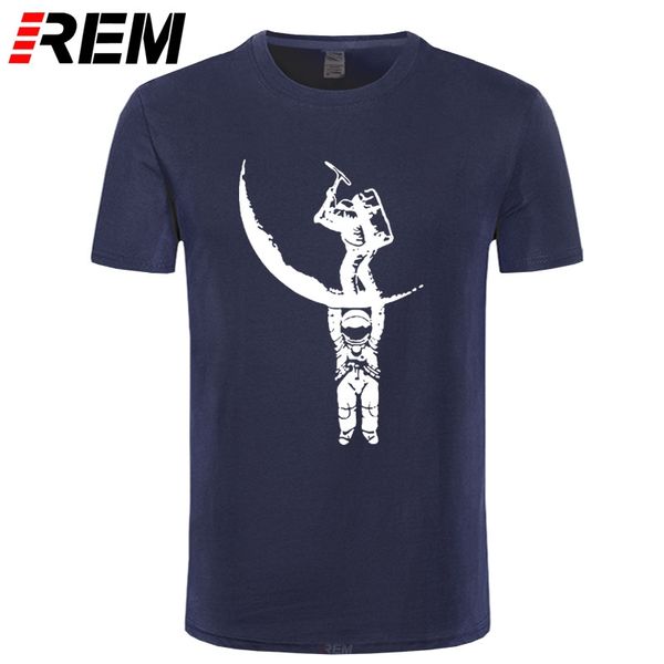 

rem summer cosmonaut excavate on the moon funny printed t shirt men cotton o-neck casual cartoon male oversized t-shirts top