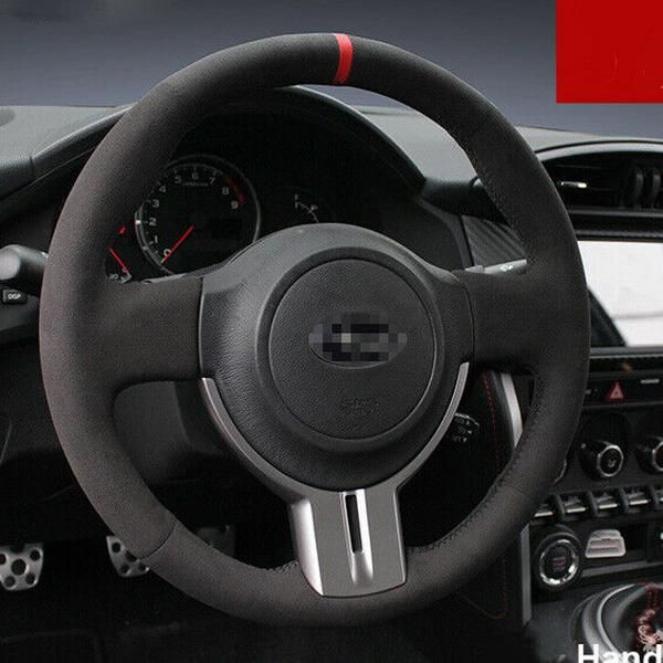 

for subaru brz diy hand sewing steering wheel cover black suede