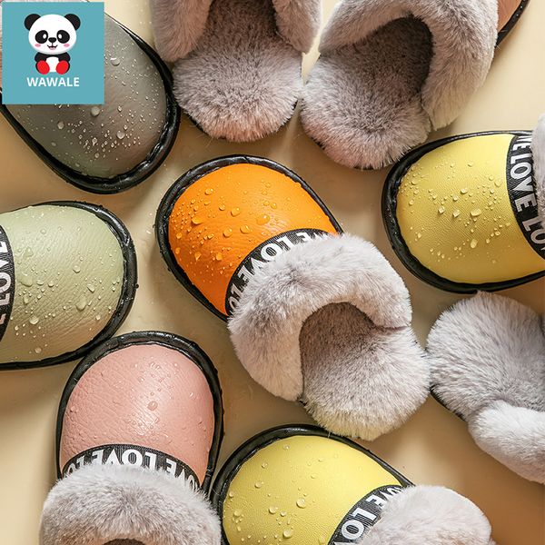 

family slipper water-proof kids slippers plush shoes home girls fashion house footwear children indoor boys winter 16-44 sizes, Black;grey