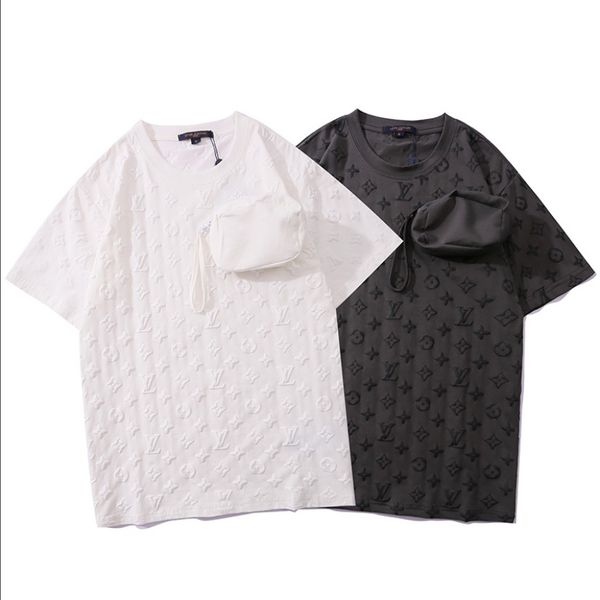 

designer women's t shirt summer new men's t-shirt handmade bag zipper bag detachable fashion letter 2 colors size -2xl, White