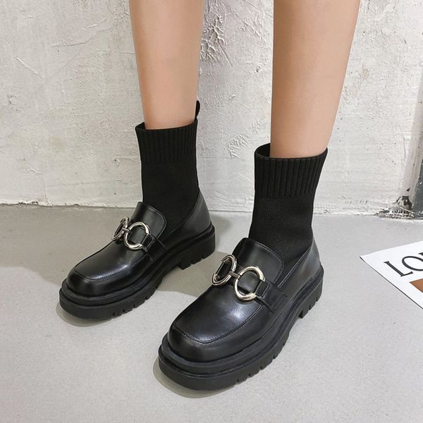 

women socks boots women's breathable flat wear-resistant fashion boots ladies black comfortable all-match leather