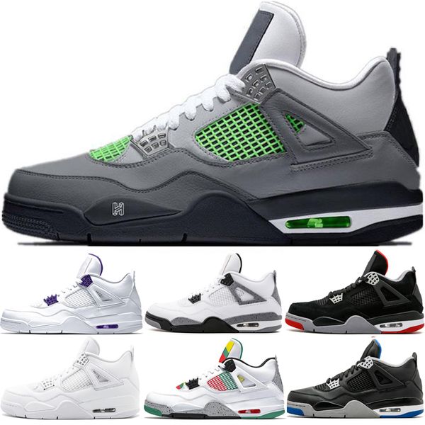 

neon basketball shoes jumpman mens 4 4s white sail metallic green red new release black cat bred denim sports sneakers trainer 40-47