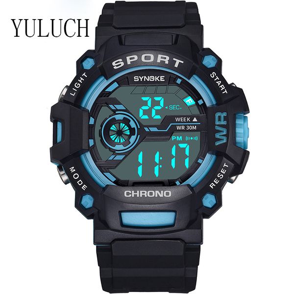 

yuluch men's moon phase alarm clock watch student digital watch outdoor sports waterproof multifunctional luminous sport, Slivery;brown