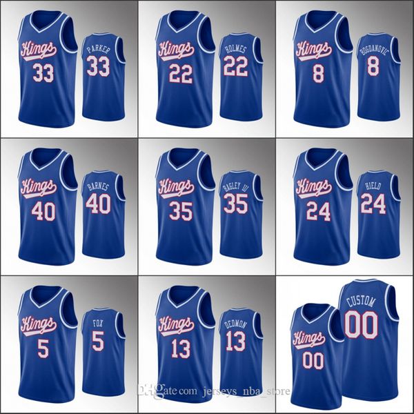 

sacramento kings men de'aaron fox buddy hield marvin bagley iii 1990-1994 anniversary nba classic custom blue jersey 07, Black;red