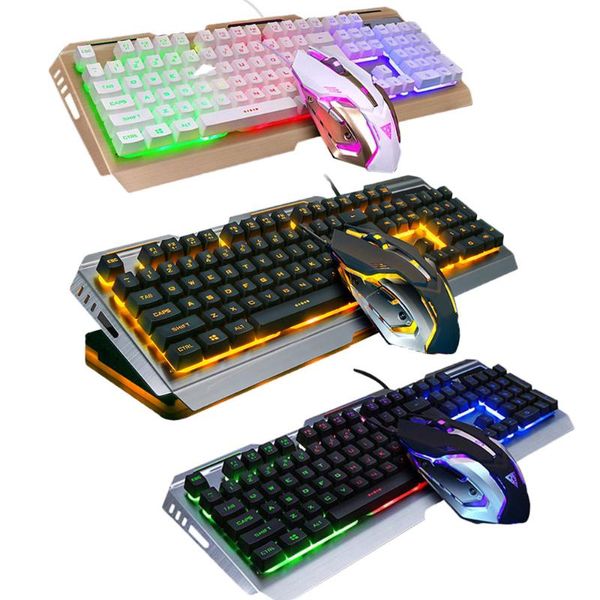 

keyboard mouse combos v1 full size usb wired ergonomic 7 color backlit mechanical feel gaming set 4dpi adajustable mice combo