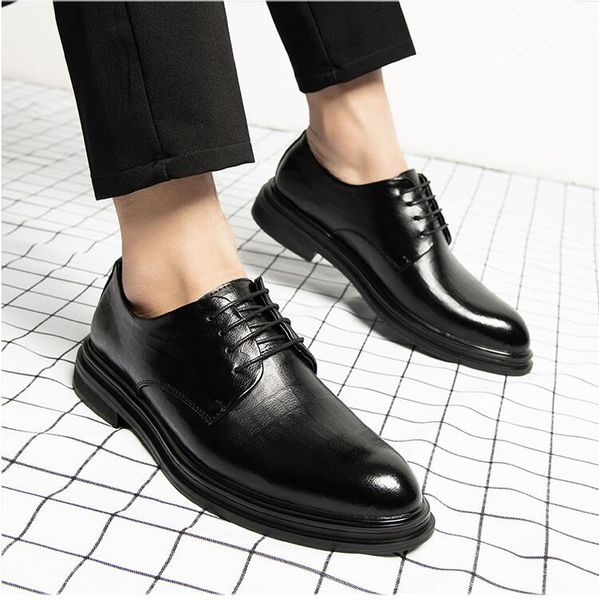 

2020 new men's business casual shoes fashion bright leather dress men's shoes oversize pointed leather shoes, Black