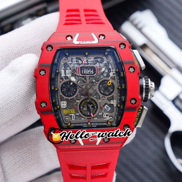 

new red carbon fiber case flyback chrono rm11-03 f1 skeleton dial automatic mens watch 11-03 red rubber strap sport watches hello_watch, Slivery;brown