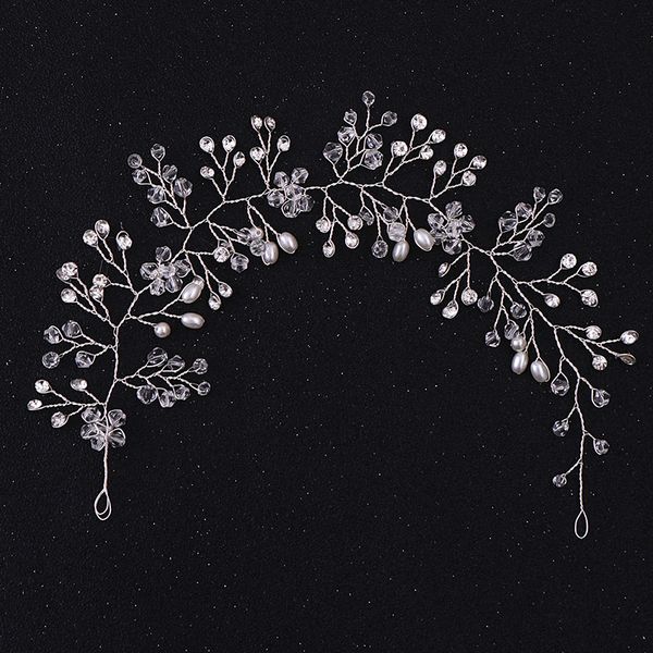 

trendy wedding hair accessories silver crystal pearl headband bridal headdress wedding headwear handmade princess headwear gift, White;golden