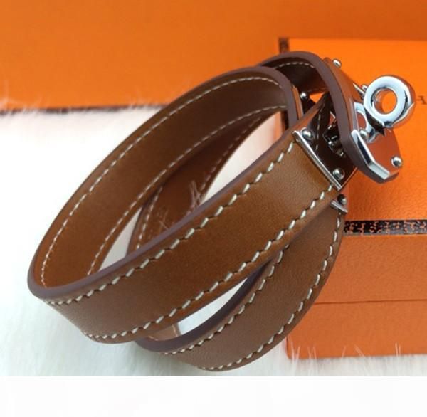 

2018 wholesale fashion titanium steel pure leather bracelet jewelry double skin h bracelet real leather h round buckle bracelet, Black