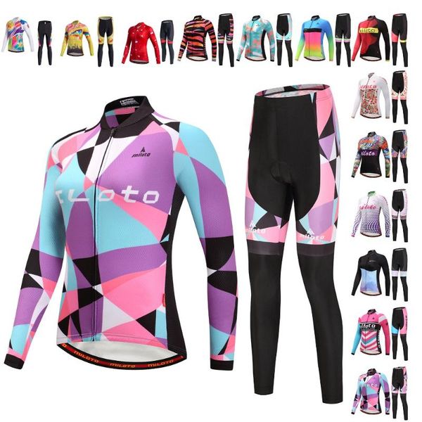 

2020 spring&autumn women cycling clothing breathable mountain bicycle wear ropa ciclismo quick-dry long cycling jersey+pants set, Black;blue