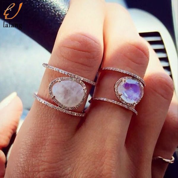 

fashion exquisite crystal moonstone rings for women simple jewelry promise date gift engagement wedding rings, Golden;silver