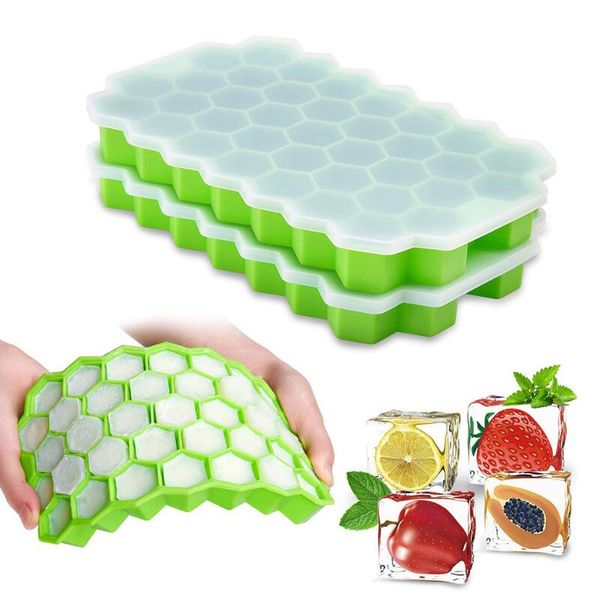 

honeycomb ice cube tray 37 cubes silicone ice cube maker mold with lids for ice cream party whiskey cocktail cold drink lx2788