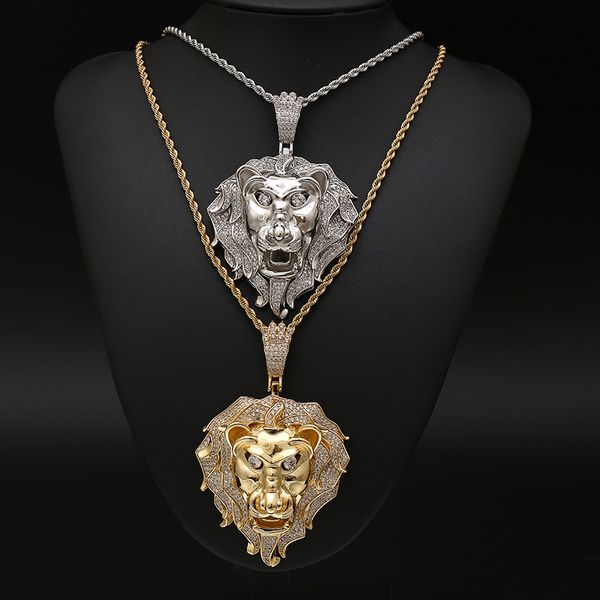 

hip hop micro paved cubic zirconia bling out big male lion pendants necklace for men rapper jewelry drop shipping, Silver