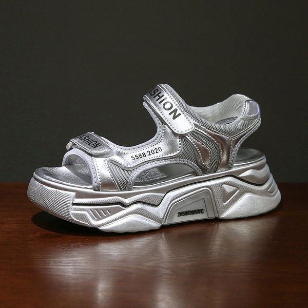 

women chunky sandals platform summer casual shoes mesh designers woman korean fashion sandal ladies orange silver white 2020, Black