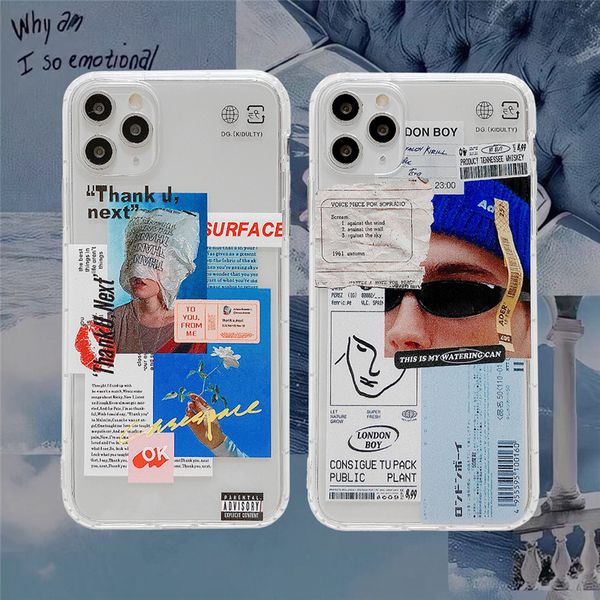 

ins fashion art label transparent phone case for iphone 11 pro max x xr xs max se 2020 case for iphone 7 8 6s plus cover soft cases