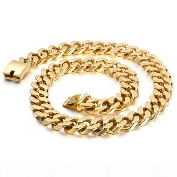 

20mm wide mens chain boy heavy biker gold tone curb link 316l stainless steel necklace titanium steel fashion jewelry, Silver