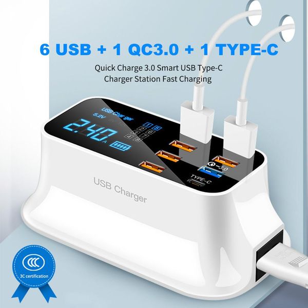

cgjxsquick charge 3 .0 usb charger led display type c portable charger travel smart charging station for cell phone samsung xiaomi mi