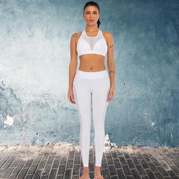 

solid yoga set fitness women sports running suit quick dry gym wear ladies fashion mesh splicing sportswear suits, White;red