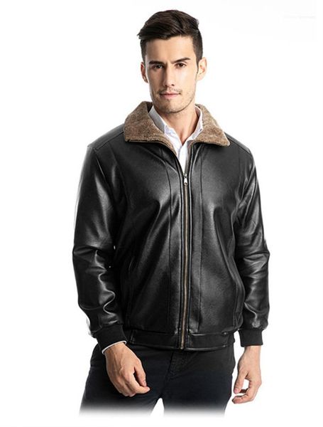 

thick mens jackets casual autumn male outerwear motor mens leather coats winter long sleeve lapel neck, Black