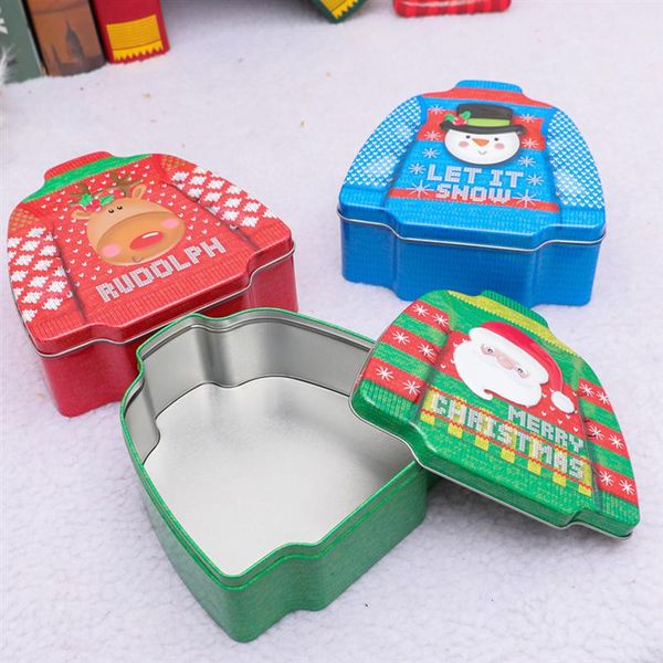 

1pc christmas candy box creative sweater shape candy tinplate boxes tank biscuit container gift storage tinplate boxes