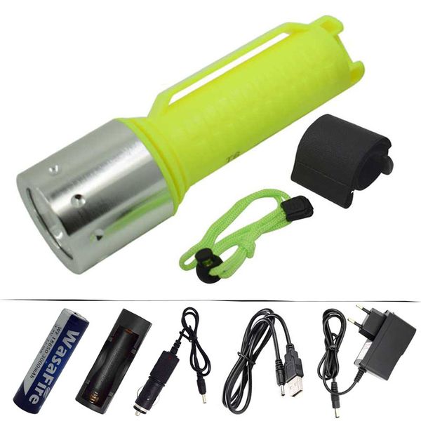 

flashlights torches powerful 1600lm t6 led diving 3 modes waterproof underwater scuba dive torch lamp+18650 battery+ac/car charger