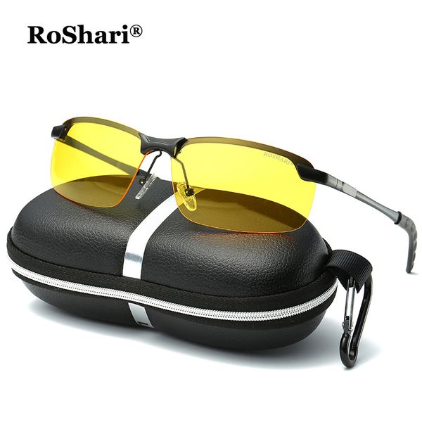 

roshari night driving glasses day and night anti glare sunglasses polarized yellow lens with stylish case a10, White;black