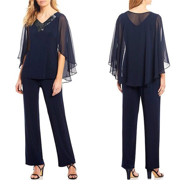 

dark navy 2020 mother of the bride pant suits custom made two pieces beaded v neck jumpsuits wedding guest dress plus size pantsuits, Black;red