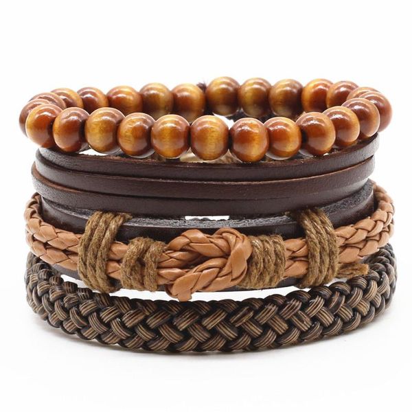 

new fashion weave punk vintage cuff beads anchor charm brown male genuine leather men bracelets women female jewelry accessories, Golden;silver