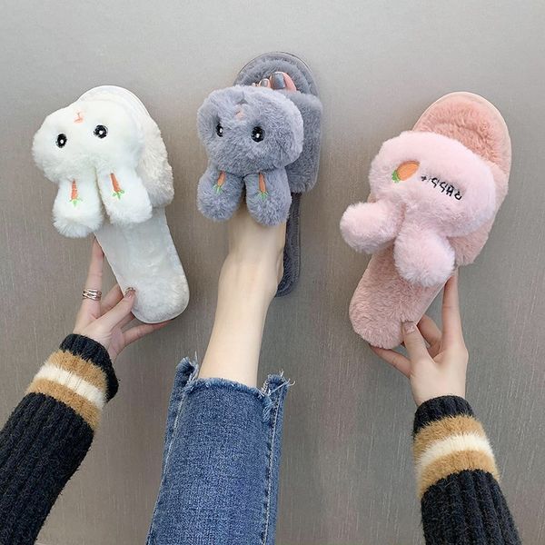

women fur slippers winter plush warm flat indoor shoes female fashion pattern home pink women fluffy slippers slides, Black