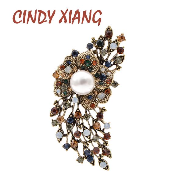 

cindy xiang rhinestone flower brooches for women pearl pin vintage large pearl pin winter design jewelry party accessories gift, Gray