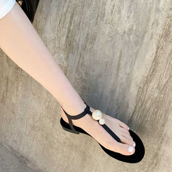 

summer flip-flops genuine leather flat heel sandals for women girls sandalias de verano para mujer, Black