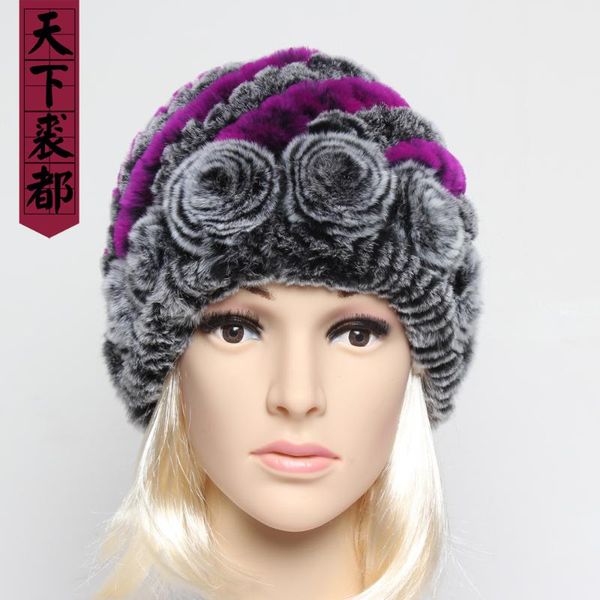 

women knitted soft rex fur hat winter warm100% genuine rex fur caps lady fashion real hats, Blue;gray