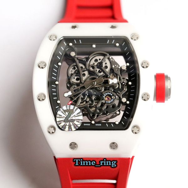 

z version rm055 skeleton dial y-tzp ceramics case japan nh automatic movement sapphire rm055 mens watch red rubber strap sport watches, Slivery;brown