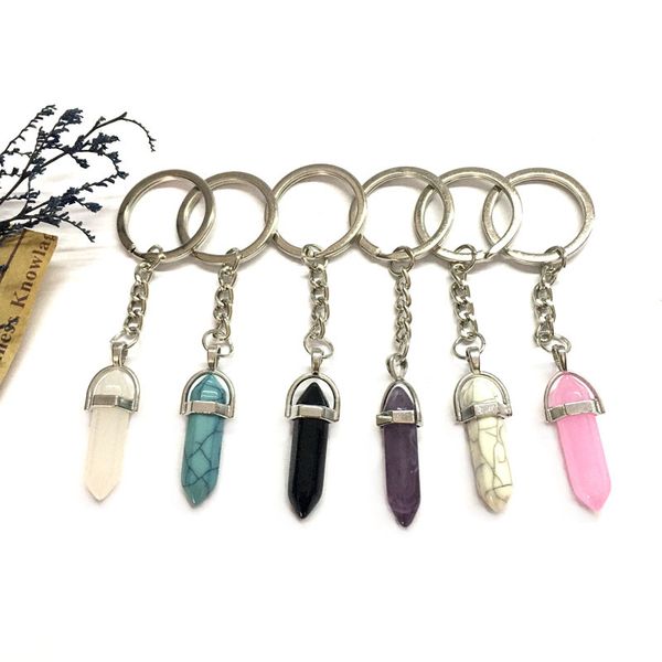 

1 pcs fashion natural stone alphabet metal pendant keychains key ring car key ring random, Silver