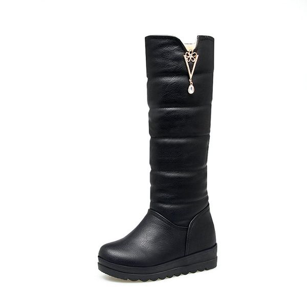

boots ladies med wedges heels knee high snow winter platform women shoes for waterproof warm botas, Black