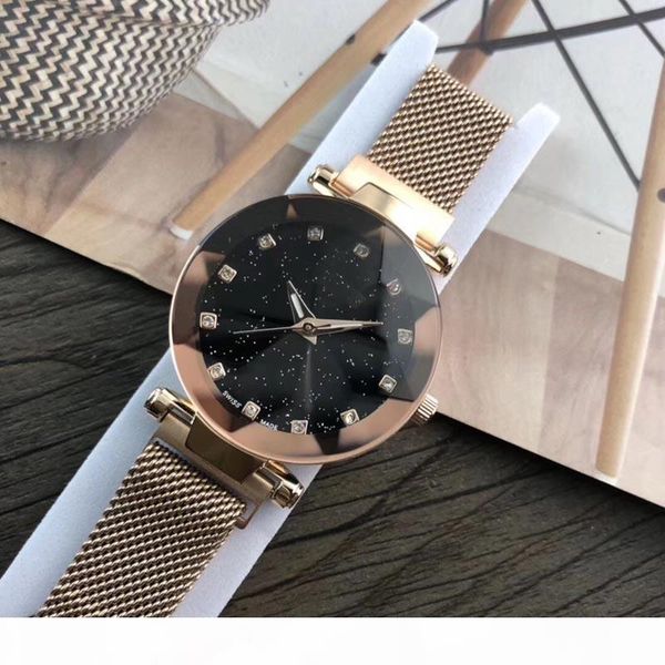 

dress ladies watches fashion wristwatches diamond starry sky dial stainless steel band quartz watch for women valentine gift, Slivery;brown