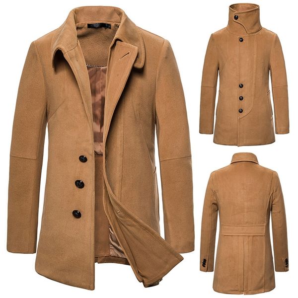 

men wool blends camel color lapel coats autumn winter new solid color men's jacket luxurious clothing jacket men's cloths, Black;red