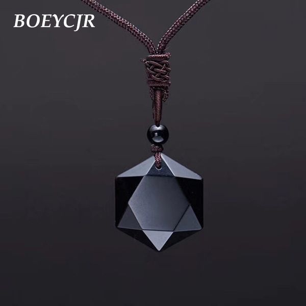

boeycjr energy black obsidian onyx necklace hexagram friend necklace stone pendant necklaces for women and men, Silver