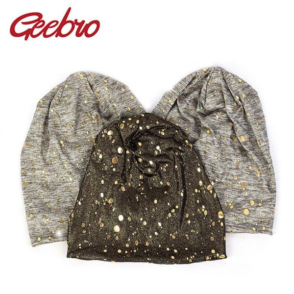

geebro fashion autumn winter women turban beanie shiny splatter print female hat glitter skull cap for ladies girls dq954a, Blue;gray