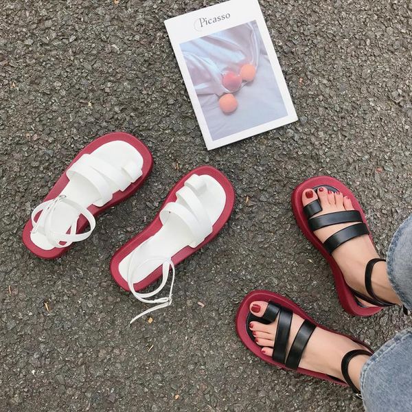 

pu gladiator sandals women summer shoes woman sandals 2020 fashion sandles women's shoes flat buckle sandale femmes chaussures, Black