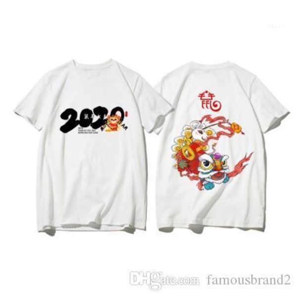 

mens chinese new year style tshirte mouse print crew neck short summer designer homme clothing fashion chinese style, White;black