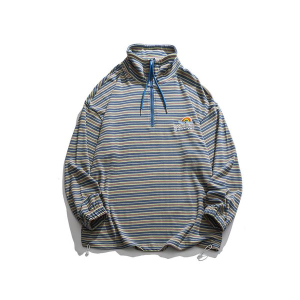 

turtle neck stripe sweatshirt men women style men's sweatshirts 2021 streetwear hoodie man, Black