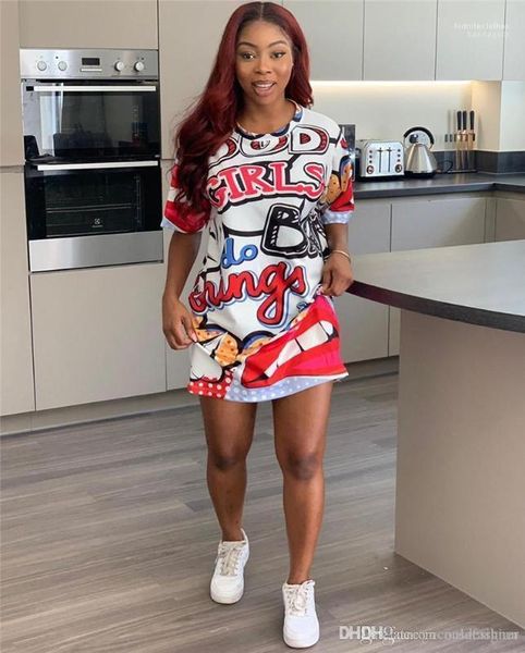 

loose female panelled apparel summer women digital printed dress fashion designer crew neck ladies dresses casual, Black;gray