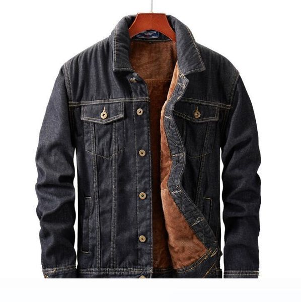 

mens winter jacket and coat warm fleece denim jacket fashion mens jean jackets outwear male cowboy asian size m-5xl, Black;brown
