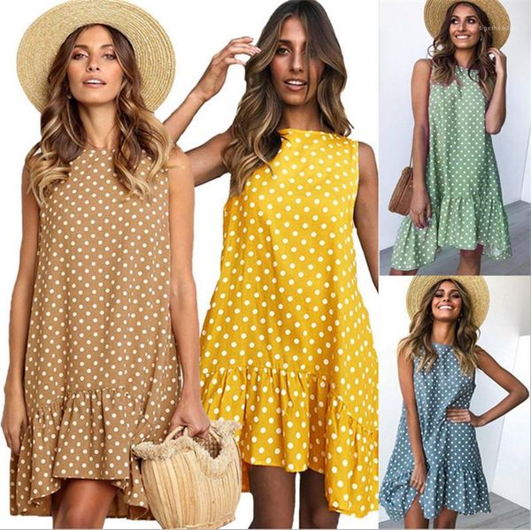 

dress loose polka dot printed nature color sleeveless dresses plus size ladies clothes summer womens designer casual, Black;gray